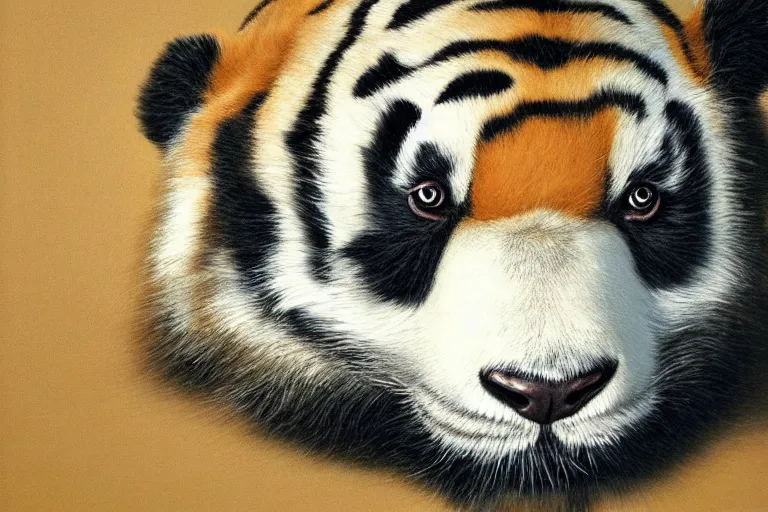 Image similar to panda tiger hybrid animal, portrait by tim eitel