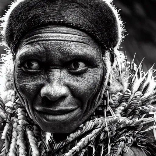 Prompt: detailed 4 k photorealistic papuan tribe walk in new york in the style of nick ut and eddie adams and margaret bourke and yousuf karshs and alfred eisenstaedt