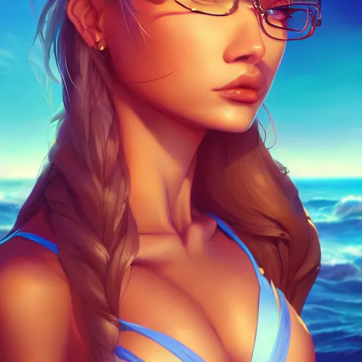 Image similar to a portrait of a beautiful bikini model, art by lois van baarle and loish and ross tran and rossdraws and sam yang and samdoesarts, digital art, highly detailed, intricate, sharp focus, Trending on Artstation HQ, deviantart, unreal engine 5, 4K UHD image