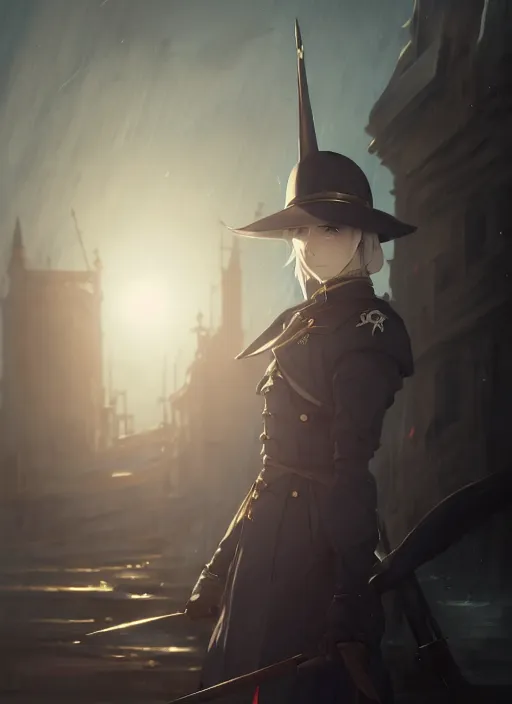 Image similar to lady maria of the astral clocktower, helm of second world war german warship landscape, illustration concept art anime key visual trending pixiv fanbox by wlop and greg rutkowski and makoto shinkai and studio ghibli and kyoto animation, fantasy, grimdark, volumetric lighting