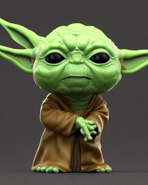 Prompt: full body 3d render of funko pop baby yoda as a funko pop, studio lighting, white background, blender, trending on artstation, 8k, highly detailed