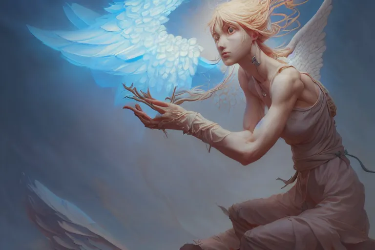 Image similar to an angel woman, jesper ejsing, james jean, justin gerard, tomasz alen kopera, cgsociety, fenghua zhong, makoto shinkai, octane render, highly detailed, rim light, art, cinematic lighting, very coherent, hyper realism, high detail, 8 k