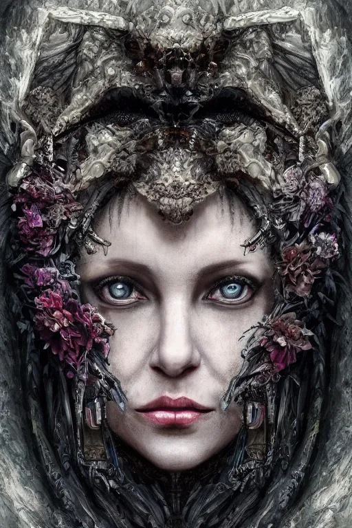 Image similar to single face portrait. very complex hyper-maximalist overdetailed cinematic darkfantasy portrait of an elegant very attractive but dangerous and wild female ent lady by andrei riabovitchev, tomasz alen kopera, oleksandra shchaslyva. Omnious intricate. Focus on face. Artstation. Deviantart. 8k 4k 64megapixel. Rendered by binx.ly. discodiffusion style portrait.