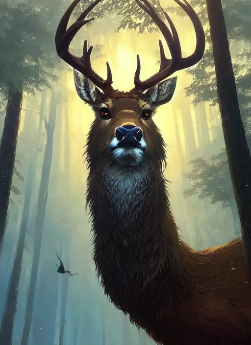 Image similar to highly detailed portrait fantastic mr deer in gta v, stephen bliss, unreal engine, fantasy art by greg rutkowski, loish, rhads, ferdinand knab, makoto shinkai and lois van baarle, ilya kuvshinov, rossdraws, tom bagshaw, global illumination, radiant light, detailed and intricate environment