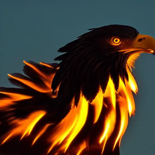 Image similar to flaming eagle in the darkness