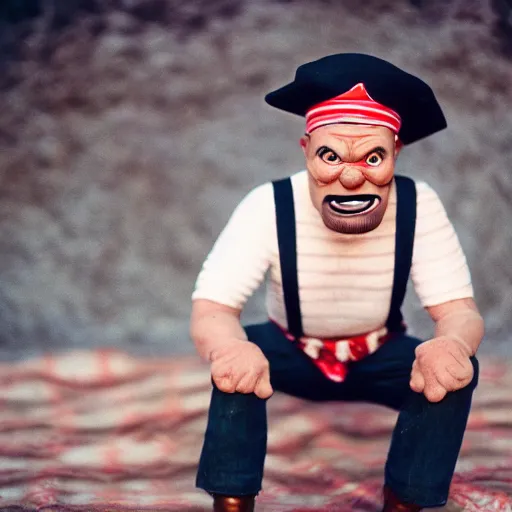 Image similar to 3 5 mm portrait photo of popeye the sailor man, photography, fullbody, dynamic lighting, beautiful face