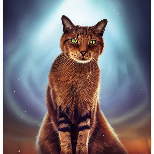 Image similar to majestic gracious regal cat portrait, mysterious atmospheric lighting, elysian fields, painted, intricate, volumetric lighting, beautiful, rich deep colours masterpiece, golden hour, golden ratio, sharp focus, ultra detailed, by leesha hannigan, ross tran, thierry doizon, kai carpenter, ignacio fernandez rios