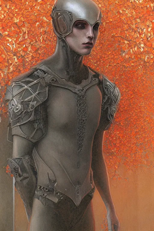 Image similar to portrait of beautiful gothic young man, thunderstorm, cyber armor, a lot of scars, more and more flowers, red head, the middle ages, highly detailed, artstation, illustration, art by jean delville, 8 k quality, art by greg gandy and dragan bibin