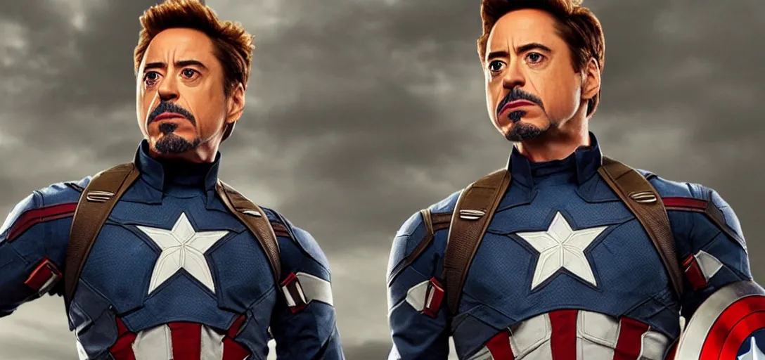 Image similar to Robert downey jr as captain America