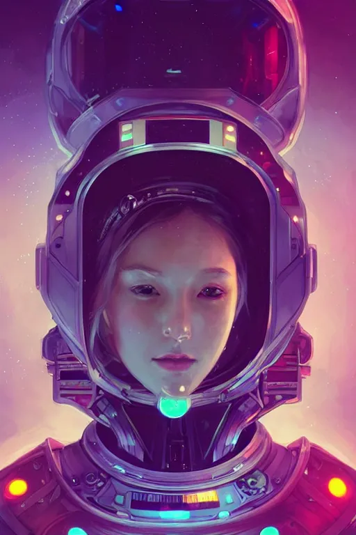 Image similar to portrait armored astronaut girl, control spaceship at command room, ssci-fi, neon light, galaxy light effect and fantasy, intricate and very very beautiful and elegant, highly detailed, digital painting, artstation, concept art, smooth and sharp focus, illustration, art by tian zi and WLOP and alphonse mucha