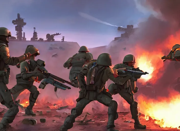 Prompt: digital painting of xcom squad taking fire from the toy story aliens in a world war 2 battlefield, sharp focus, intricate