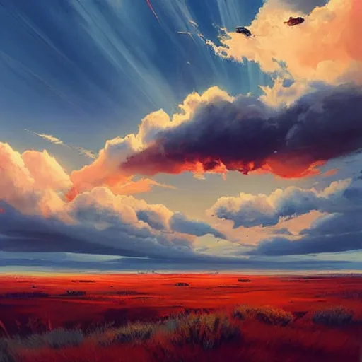 Prompt: a beautiful painting of the morning sun shines on the clouds, blue sky, white clouds, red clouds, aurantia clouds ， bright and colorful of scheme ， greg rutkowski ， unreal engine ， overlooking the perspective