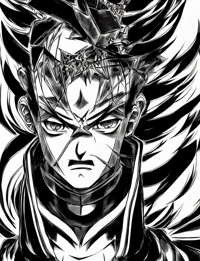 Prompt: a detailed manga portrait of a menacing golden jojo stand, trending on artstation, digital art, 4 k resolution, detailed, high quality, sharp focus, hq artwork, coherent, insane detail, character portrait