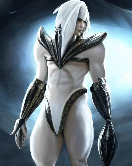 Image similar to perfect white haired egyptian male god, brute, warframe armor, beautiful, symmetric, dreamy, half african, black salamander eyes, charlize theron, detailed, scifi platform, laboratory, experiment, 4 k, ultra realistic, epic lighting, android body, illuminated, cinematic, masterpiece, art by akihito tsukushi, voidstar