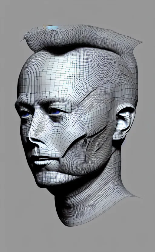 Image similar to a 3D render of a beautiful profile face portrait of a Elon Musk, 150 mm, beets, Mandelbrot fractal, anatomical, flesh, facial muscles, wires, microchip, veins, arteries, full frame, microscopic, elegant, highly detailed, flesh ornate, elegant, high fashion, rim light, octane render in the style of H.R. Giger and Man Ray