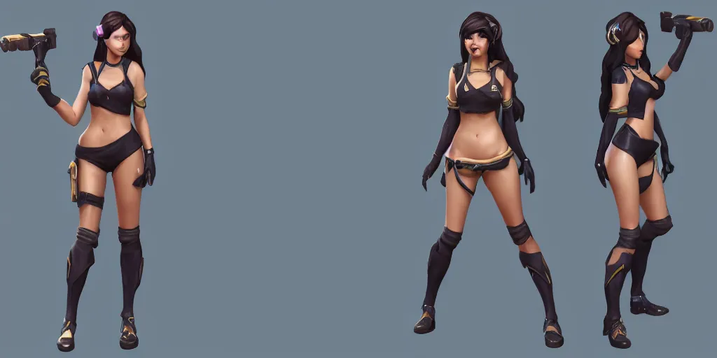 Image similar to rendered character sheet of Pool party Caitlyn in the game League of Legends, unreal engine 5 3d trending on art station