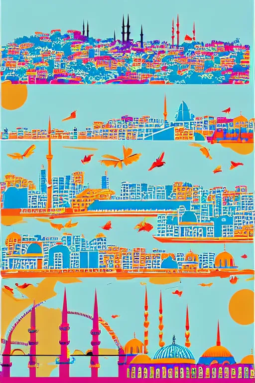 Image similar to minimalist boho style art of colorful istanbul skyline, illustration, vector art