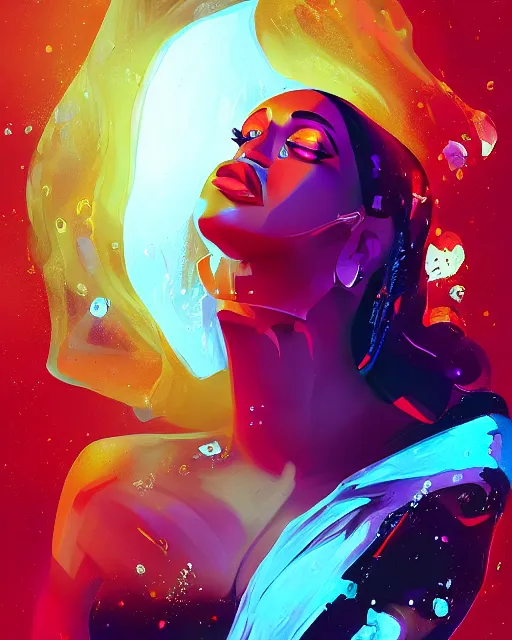 Prompt: portrait of cardi b, by petros afshar, sabbas apterus, brian sum, ross tran, shattered glass, bubbly underwater scenery, radiant light