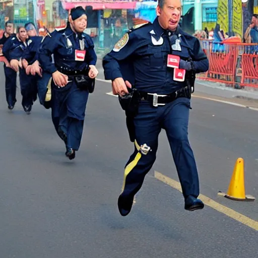 Prompt: policeman chasing shushi roll holding viagra pill