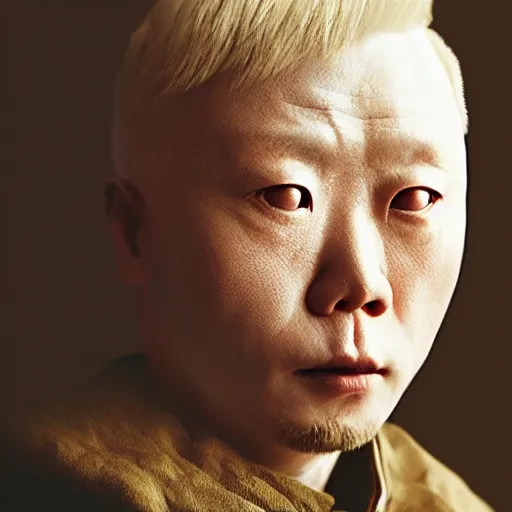 Image similar to expired fuji film portrait of albino tadanobu asano mix, hyperrealism, photorealistic, 8 k, imax quality