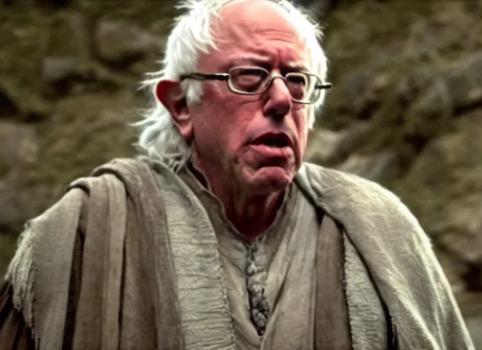 Image similar to film still of bernie sanders as aragorn in lord of the rings movie, 8 k