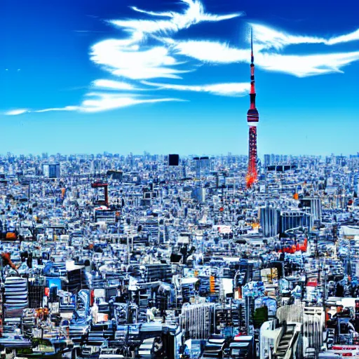 Prompt: beautiful anime cityscape in Tokyo, Japan, daylight, blue sky