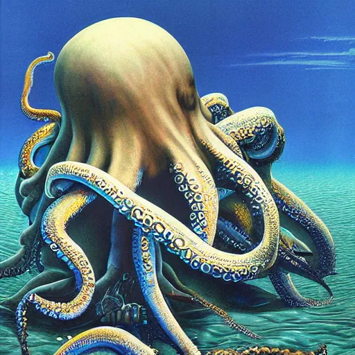 Prompt: portrait of an octopus in a scenic environment by wayne barlowe