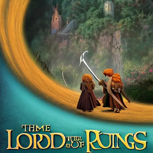 Image similar to the cover art from the pixar lord of the rings remake. animated in 4 k with presto animation software.