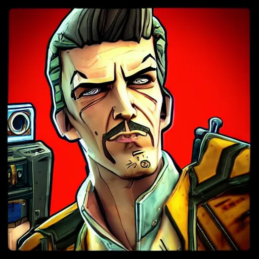 Prompt: “handsome jack, borderlands 2 art style”