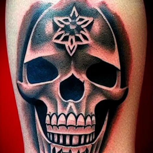 Image similar to tattoo design, stencil, tattoo stencil, traditional, a world famous tattoo of a geometric skull