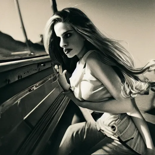 Image similar to blonde lana del rey on rollercoaster photographed by neil krug