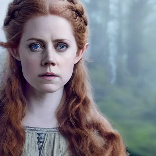 Prompt: a portrait of an elvish young girl, looking like Amy Adams , wild hairstyle, 8k, beautiful