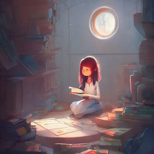 Image similar to a pixar girl reading a book, long hair flowing down, symmetrical!, style of by Jordan Grimmer and greg rutkowski, crisp lines and color,