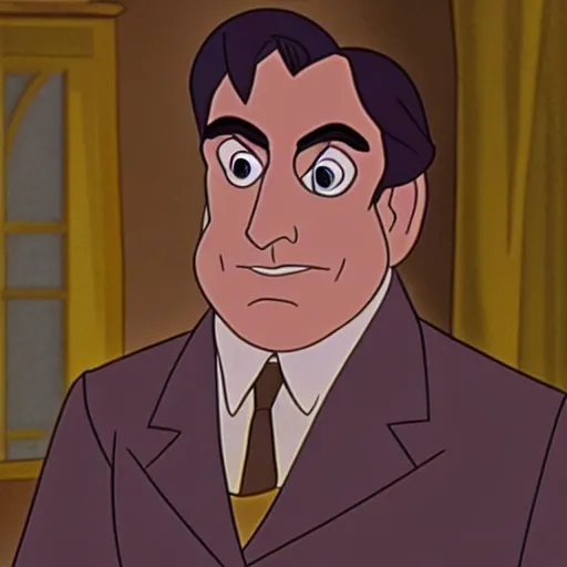 Image similar to steve carell in anastasia, don bluth animation, film still