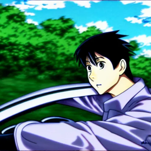 Prompt: ikari shinji drifting in a porsche car, full hd, 4 k anime wallaper, initial d anime style