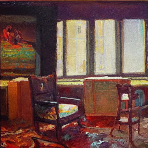 Image similar to oil painting of the room of the nameless painter