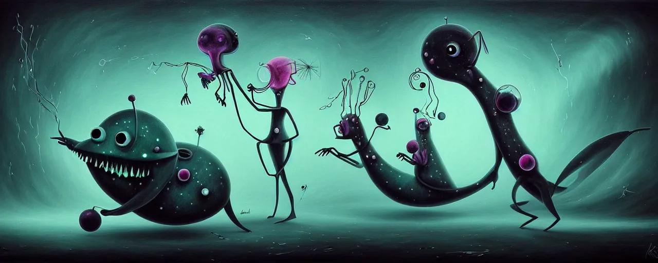 Prompt: whimsical alchemical plankton creatures, surreal dark uncanny painting by ronny khalil