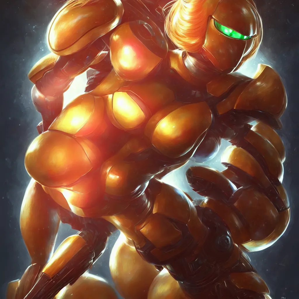 Image similar to Samus Aran (Metroid) digital portrait, intricate, elegant, highly detailed, digital painting, artstation, concept art, matte, sharp focus, illustration, art by Artgerm and Greg Rutkowski and Yihao!! REN!!