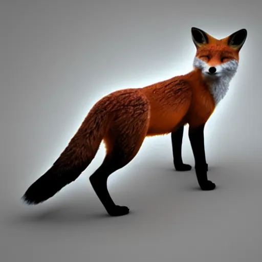 Image similar to a fox, 3 d render, post processing, cinematic lightning