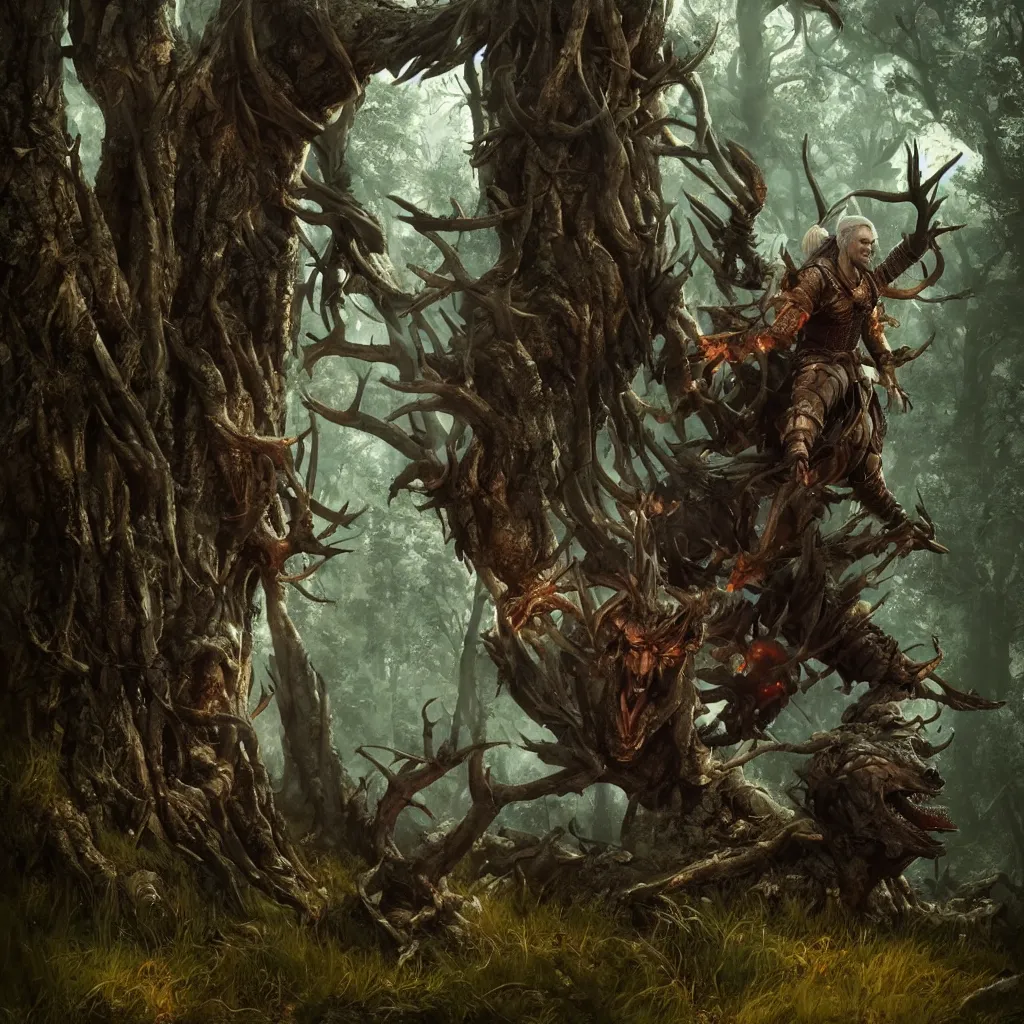 Prompt: witcher 3 leshen in woods, subsurface scattering, by jesper ejsing, justin gerard, tomasz alen kopera, cgsociety and fenghua zhong, highly detailed, rim light, cinematic lighting, illustration, art, octane render, very coherent, cinematic, hyper realism, high detail, octane render, 8 k