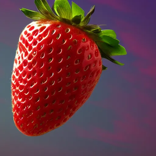 Image similar to product shot of a fresh strawberry in the night's sky, octane, vray, 8 k