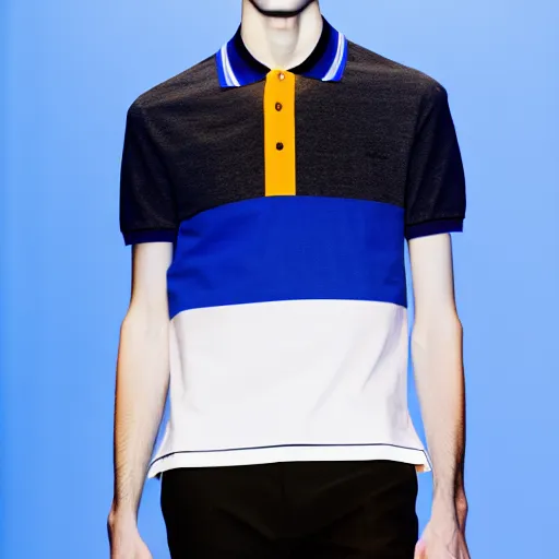 Prompt: a detailed high key lighting product photo of a gap polo shirt. color block. piet mondrian. couture. high fashion. fashion week