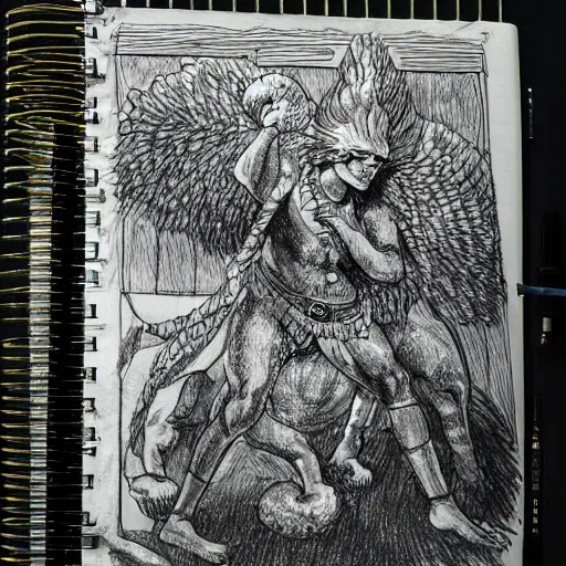 Prompt: a mythological sketch of a knuckleleavee in a detailed survival journal
