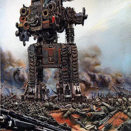 Image similar to wwi deiselpunk american battle mech propaganda art by james gurney