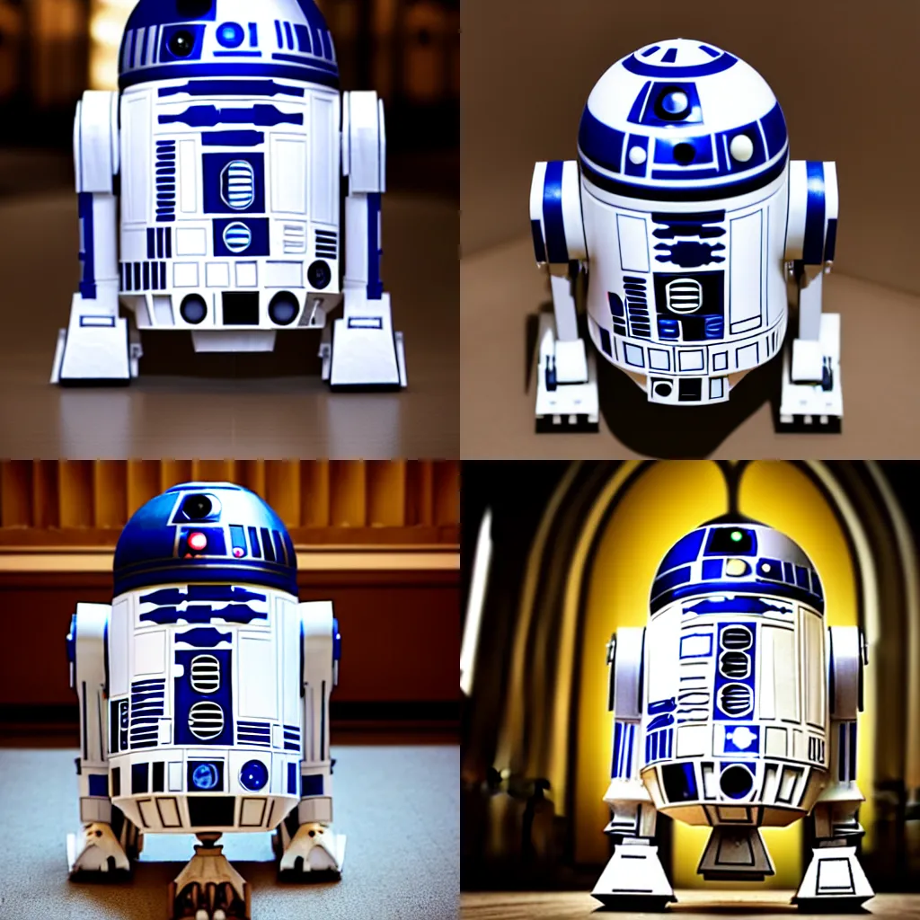 Prompt: A extremely detailed photo of Star Wars R2-D2 as a baby, Baptised, in a large cathedral, in front of family and friends. Wide-Angle Lens. hyper-realistic, 4K resolution, 8K resolution, professional photography, award-winning photo