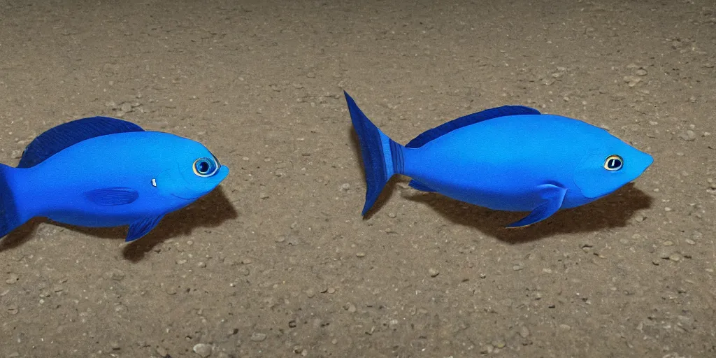 Prompt: low - angle medium shot of an steampunk tetrapod blue tang fish from the future on its first day of driver's ed learning to parallel park. 8 k, 4 k, hq, 3 d render, digital art, dramatic lighting, comedy, science fiction, hyper realistic, ultra detailed. style of arrival, fifth element.