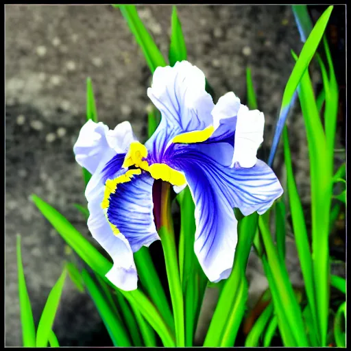 Image similar to an iris flower made of metal, cybertronic, shiny