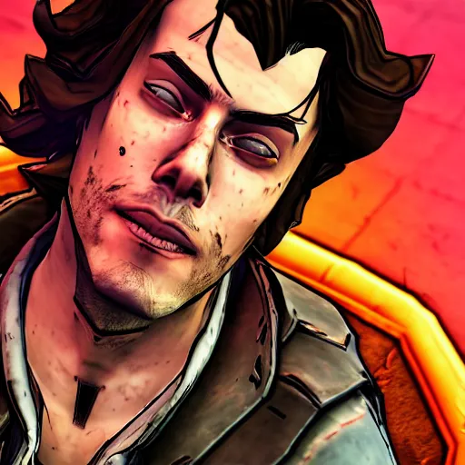 Image similar to harry styles portrait, borderlands, tales from the borderlands, the wolf among us, comic, cinematic lighting, studio quality, 8 k