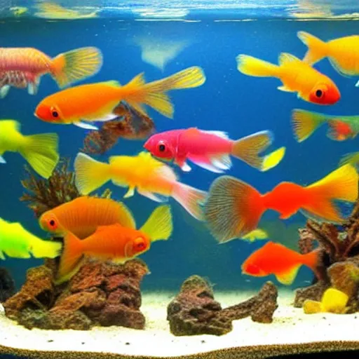 Prompt: aquarium full of colorful guppies