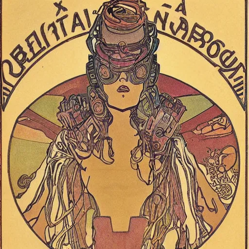 Image similar to robot, drawn by mucha